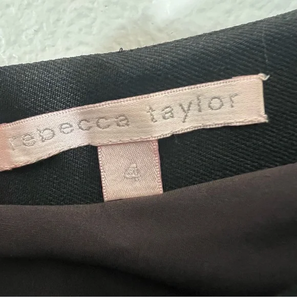 Rebecca Taylor Cross Front Pencil Formal Black Wool Linen Midi Dress button Up - Picture 7 of 8